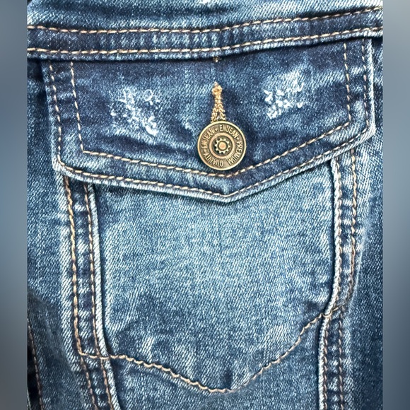 Enjean Premium Denim Vest Distressed Women’s Medium Jean Sleeveless RN149017 EUC - Picture 4 of 8
